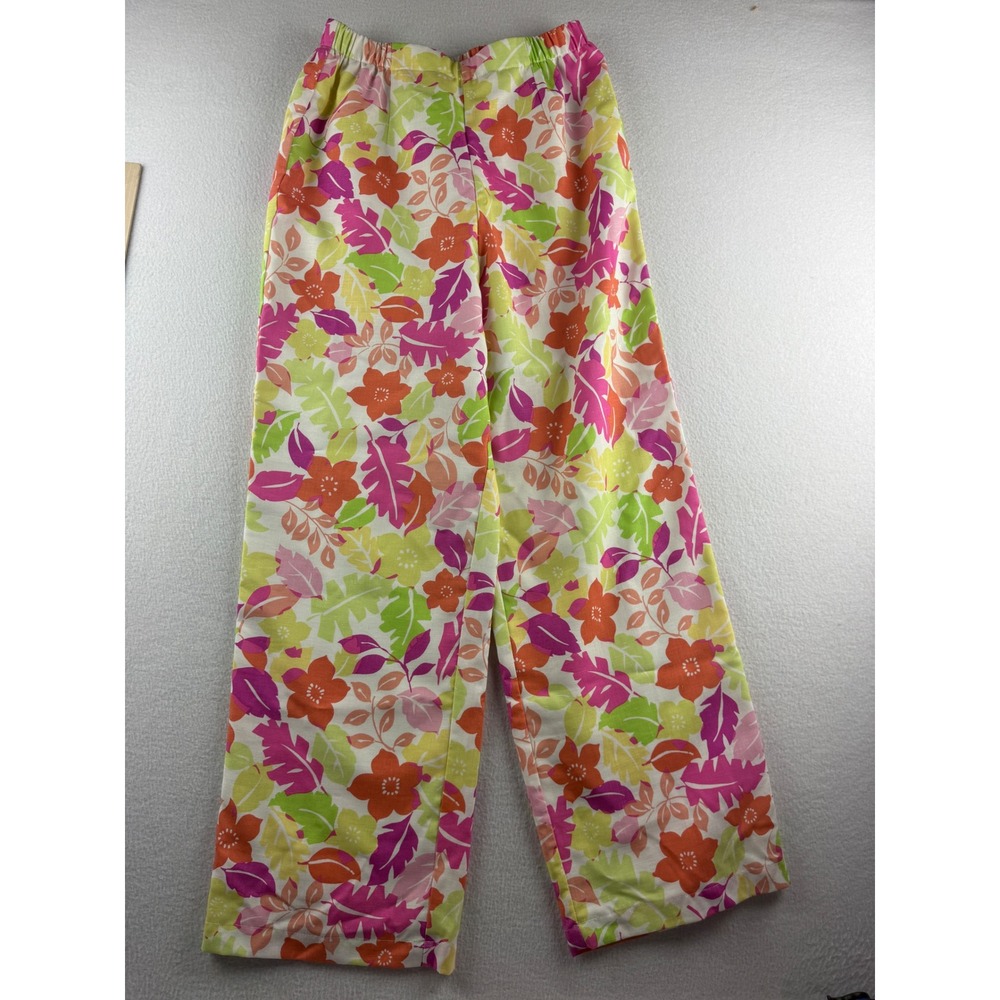 Talbots Petites Floral Wide Leg Pants Pink Orange Green Rayon Linen‎ Small S